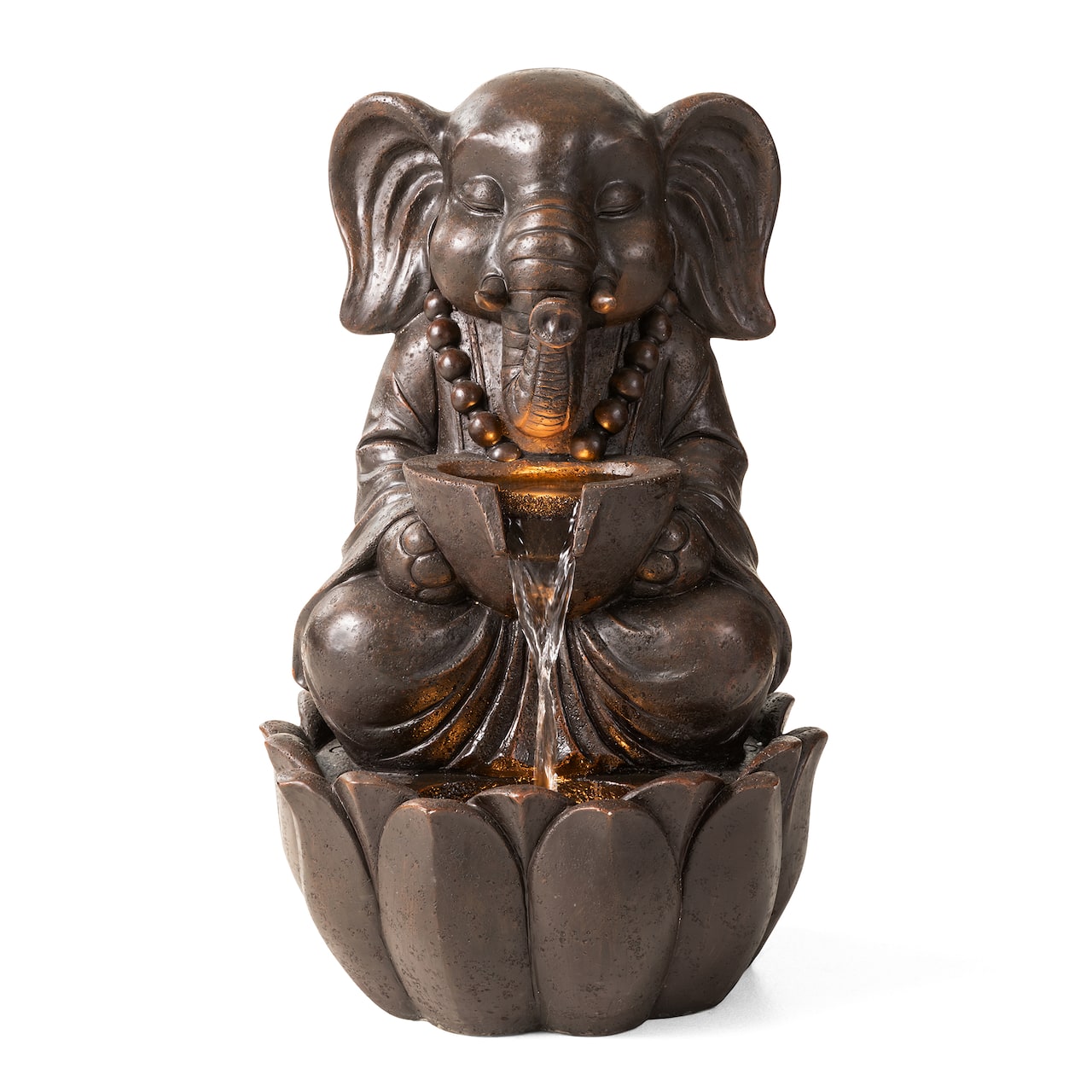 Glitzhome® 21.75" Zen-Style LED 2-Tier Elephant Outdoor Fountain